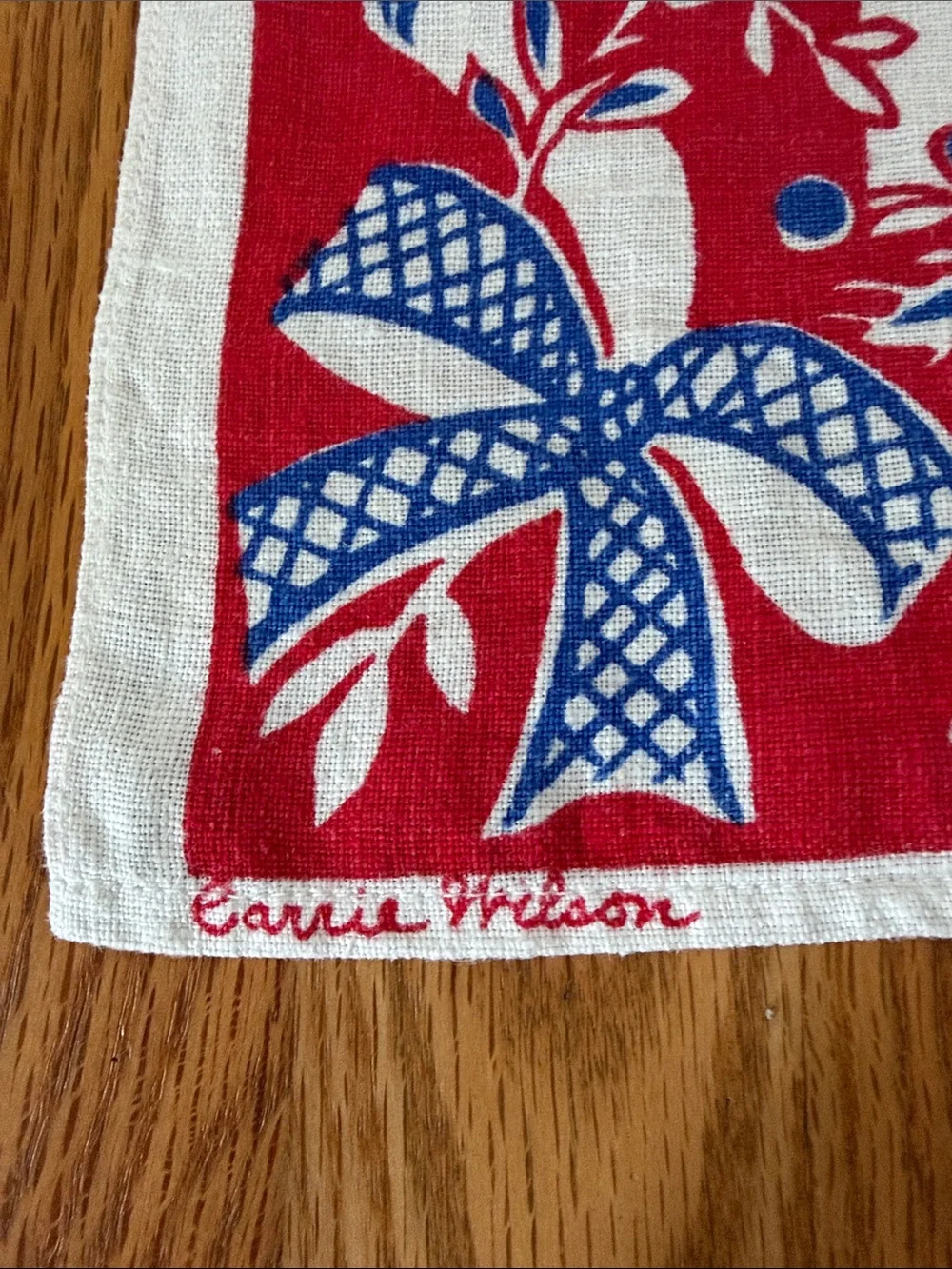 Carrie Wilson Crepes Suzette Vintage Recipe Linen Tea Towel in Red, Blue & White